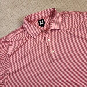 Footjoy FJ Mens XL Red White Stripe Golf Polo Shirt Short Sleeve